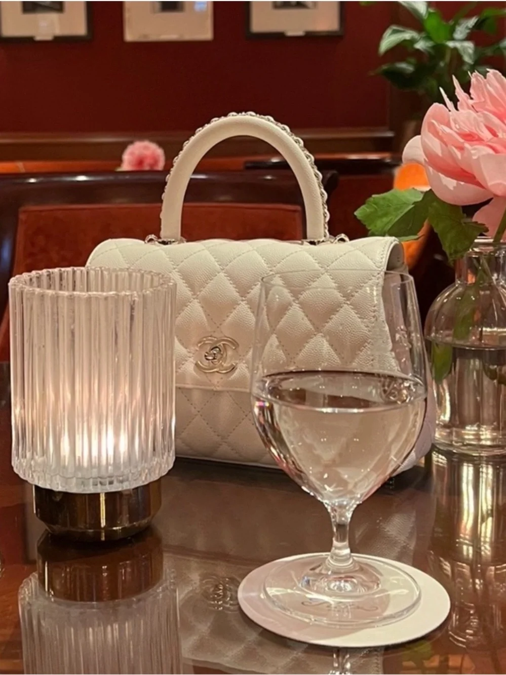 CHANEL White Quilted Mini Top-Handle Bag